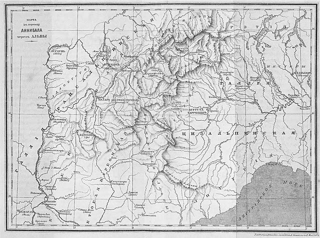 Карта перехода Ганнибала через Альпы